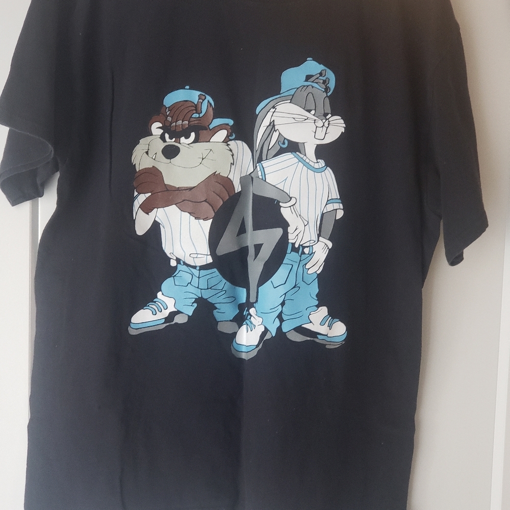 Black Graphic T-Shirt with Cartoon Characters
